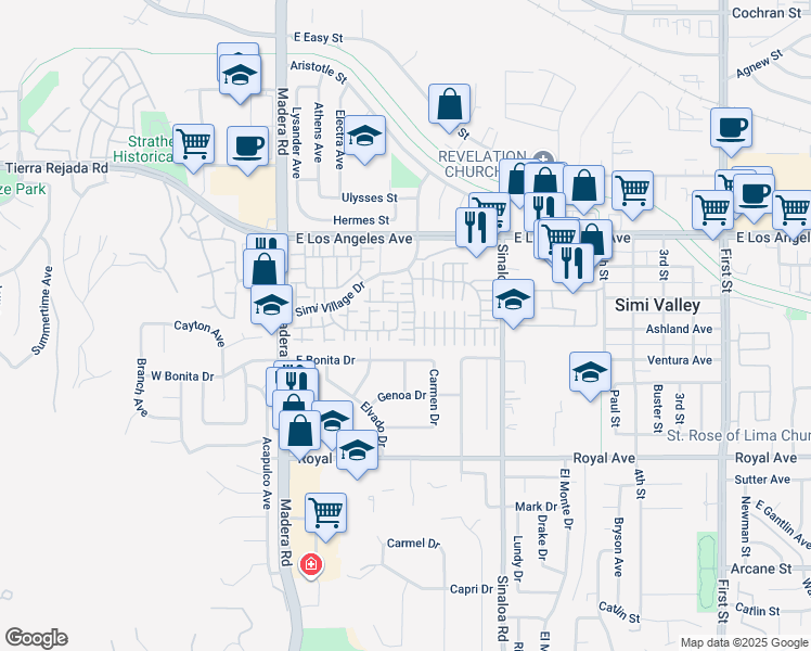 map of restaurants, bars, coffee shops, grocery stores, and more near 284 Twilight Glen Lane in Simi Valley