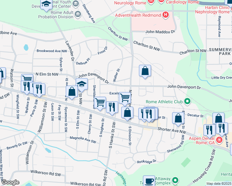 map of restaurants, bars, coffee shops, grocery stores, and more near 301 Walter Street in Rome