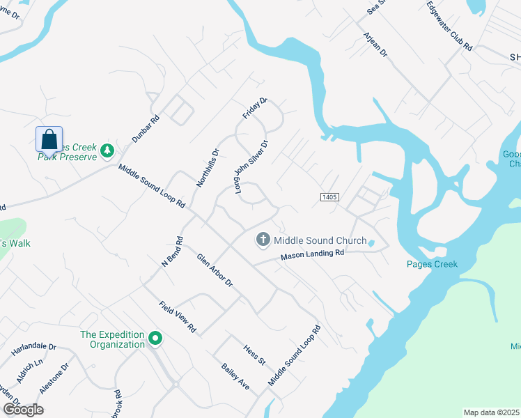 map of restaurants, bars, coffee shops, grocery stores, and more near 105 Long John Silver Drive in Wilmington