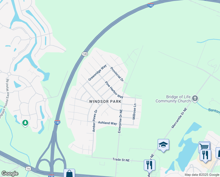 map of restaurants, bars, coffee shops, grocery stores, and more near 1844 Olive Pine Way in Leland