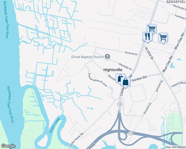 map of restaurants, bars, coffee shops, grocery stores, and more near 172 Brentwood Drive in Wilmington