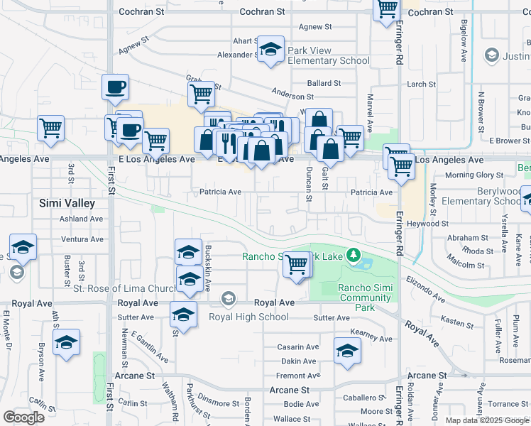 map of restaurants, bars, coffee shops, grocery stores, and more near in Simi Valley