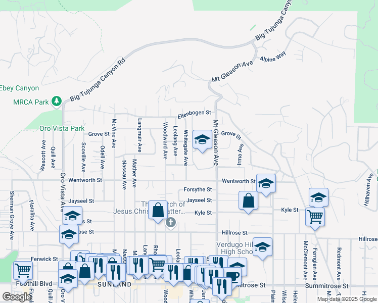 map of restaurants, bars, coffee shops, grocery stores, and more near 11006 Whitegate Avenue in Los Angeles