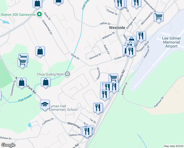 map of restaurants, bars, coffee shops, grocery stores, and more near 1149 Villa Clara Way in Gainesville