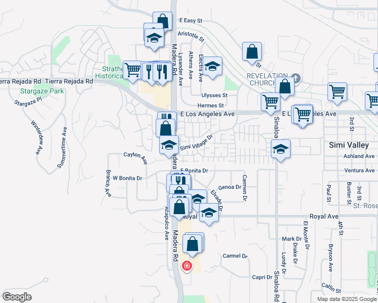 map of restaurants, bars, coffee shops, grocery stores, and more near in Simi Valley