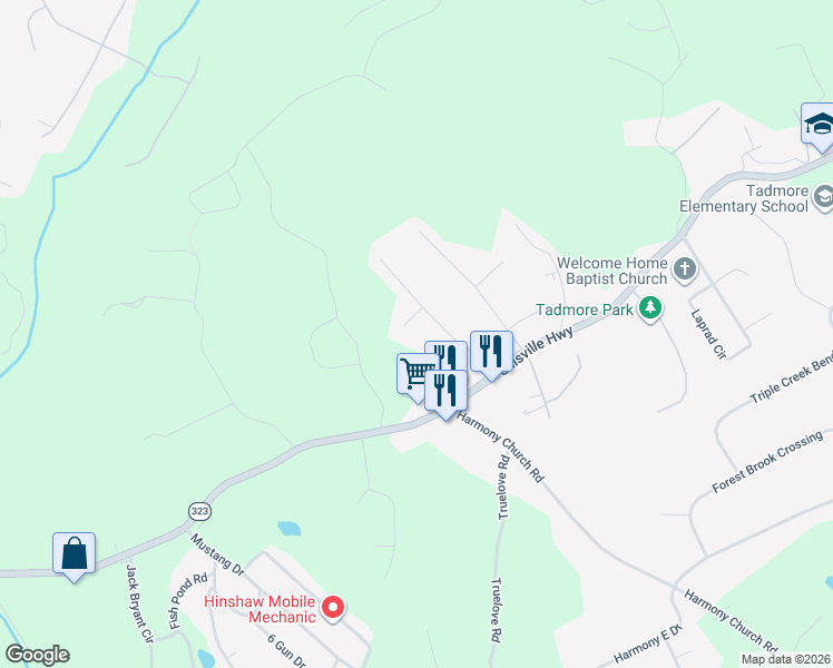 map of restaurants, bars, coffee shops, grocery stores, and more near 2954 Horseshoe Bend in Gainesville