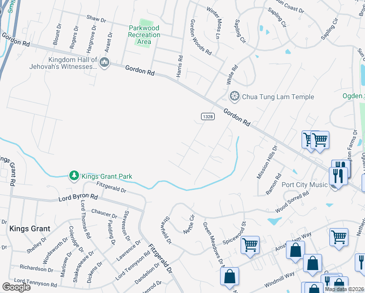 map of restaurants, bars, coffee shops, grocery stores, and more near 1621 White Road in Wilmington