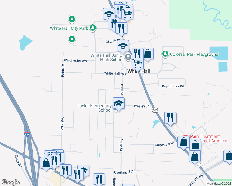 map of restaurants, bars, coffee shops, grocery stores, and more near 603 West Street in White Hall