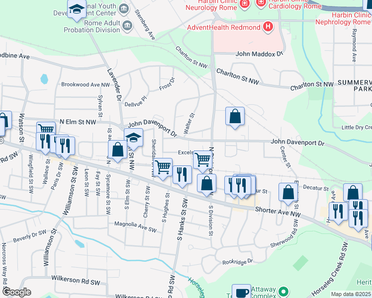 map of restaurants, bars, coffee shops, grocery stores, and more near 301 Walter Street in Rome