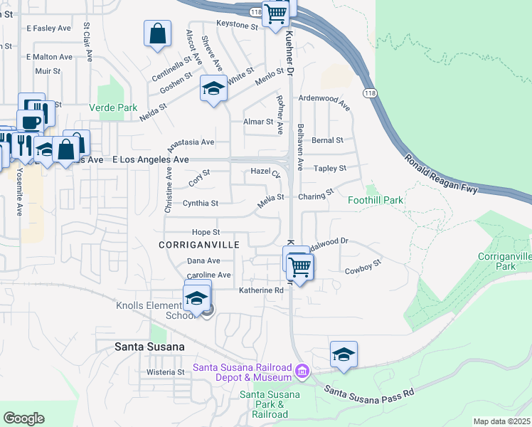 map of restaurants, bars, coffee shops, grocery stores, and more near 6443 Jimilyn Street in Simi Valley