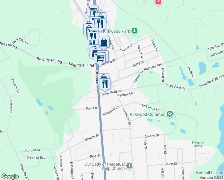 map of restaurants, bars, coffee shops, grocery stores, and more near 400 Dicey Ford Road in Camden