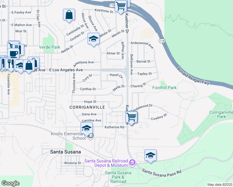 map of restaurants, bars, coffee shops, grocery stores, and more near 6443 Jimilyn Street in Simi Valley