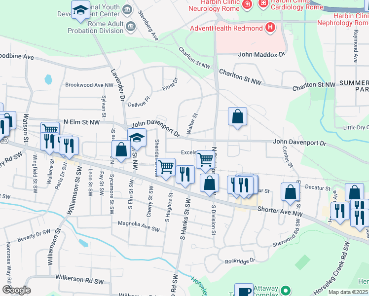 map of restaurants, bars, coffee shops, grocery stores, and more near 301 Walter Street in Rome