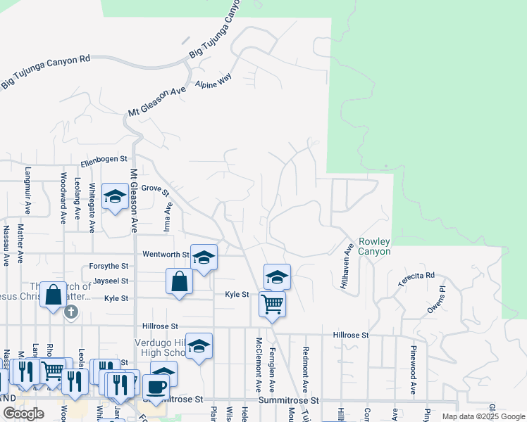 map of restaurants, bars, coffee shops, grocery stores, and more near 7454 Chanteclair Court in Los Angeles