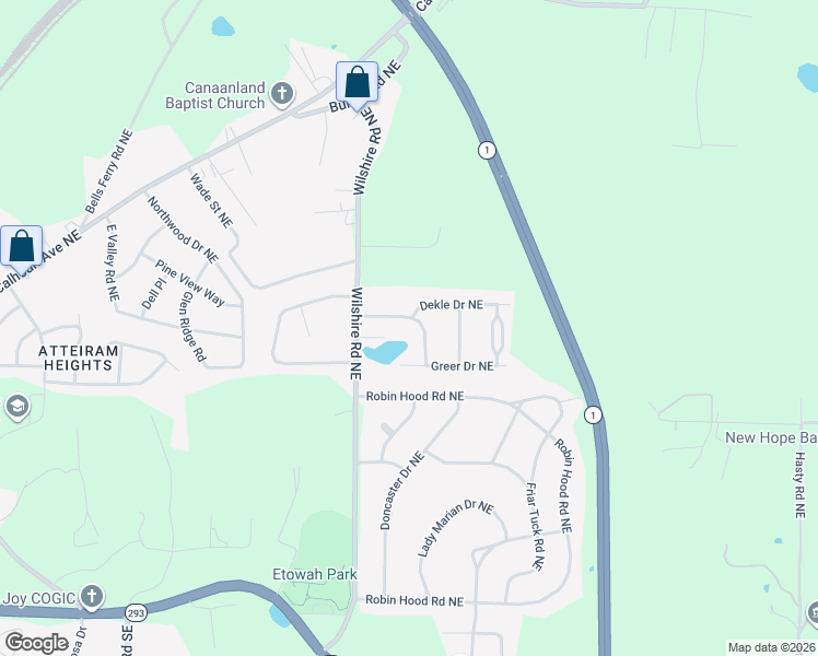 map of restaurants, bars, coffee shops, grocery stores, and more near 12 Lakemoore Drive Northeast in Rome