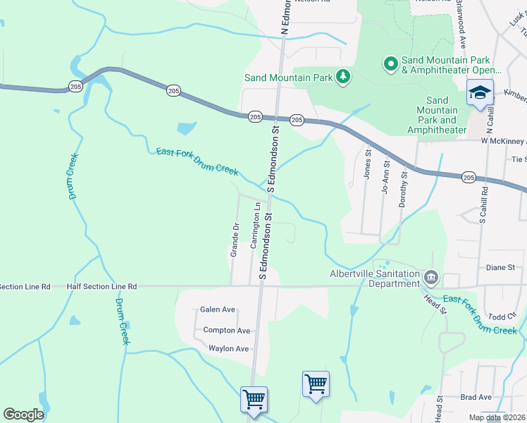 map of restaurants, bars, coffee shops, grocery stores, and more near in Albertville