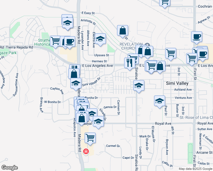 map of restaurants, bars, coffee shops, grocery stores, and more near 248 Groundbriar Lane in Simi Valley