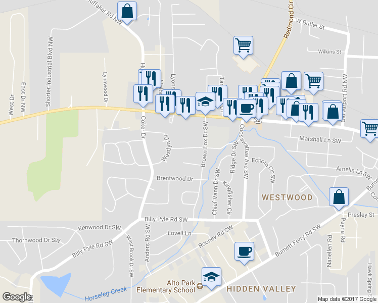 map of restaurants, bars, coffee shops, grocery stores, and more near 107 Deerbrook Drive in Rome