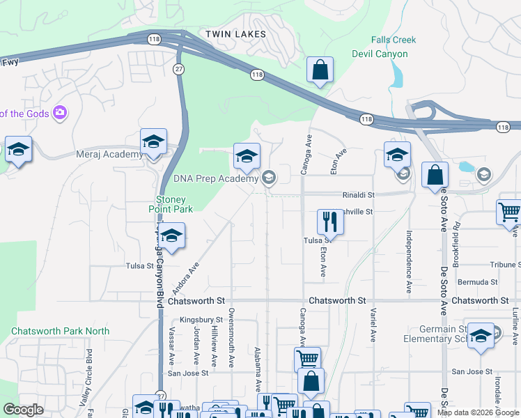 map of restaurants, bars, coffee shops, grocery stores, and more near 10938 Remmet Avenue in Los Angeles