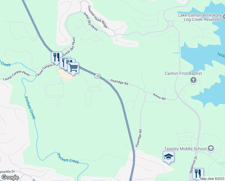 map of restaurants, bars, coffee shops, grocery stores, and more near 1925 Reinhardt College Parkway in Canton