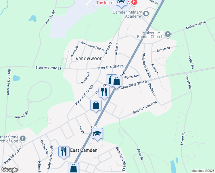map of restaurants, bars, coffee shops, grocery stores, and more near 2002 State Road S-28-387 in Camden
