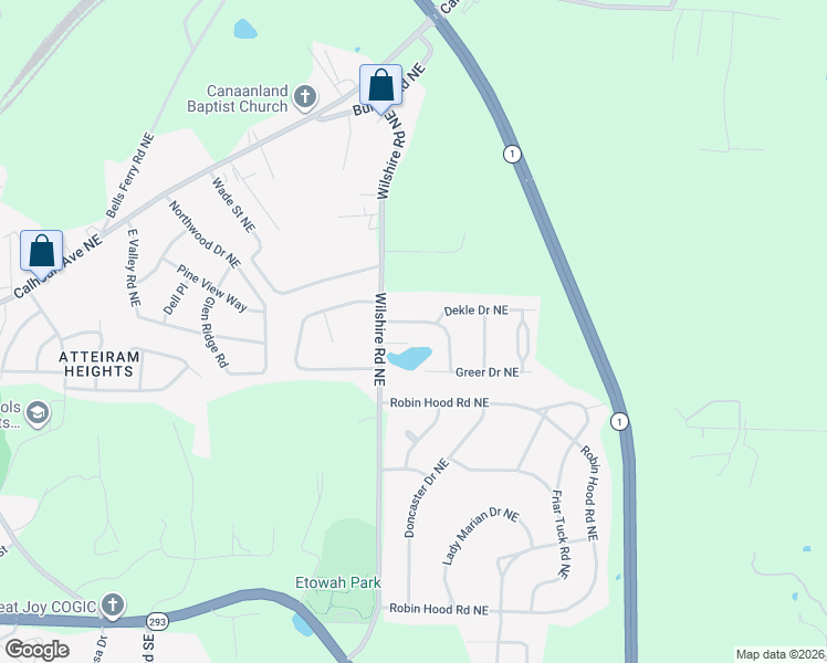 map of restaurants, bars, coffee shops, grocery stores, and more near 12 Lakemoore Drive Northeast in Rome