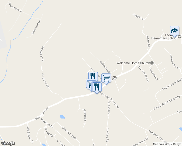 map of restaurants, bars, coffee shops, grocery stores, and more near 2954 Horseshoe Bend in Gainesville