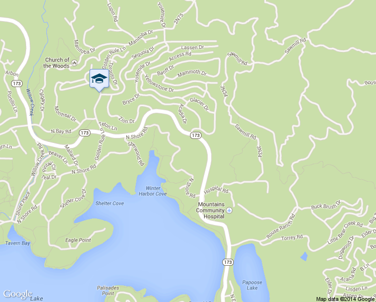 map of restaurants, bars, coffee shops, grocery stores, and more near 28914 North Shore Road in Lake Arrowhead