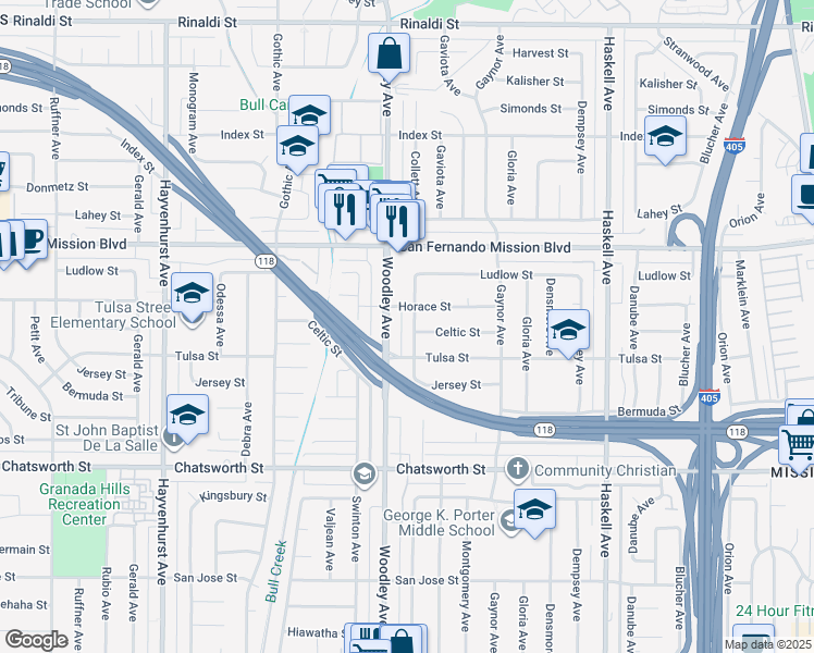 map of restaurants, bars, coffee shops, grocery stores, and more near 10937 Collett Avenue in Los Angeles