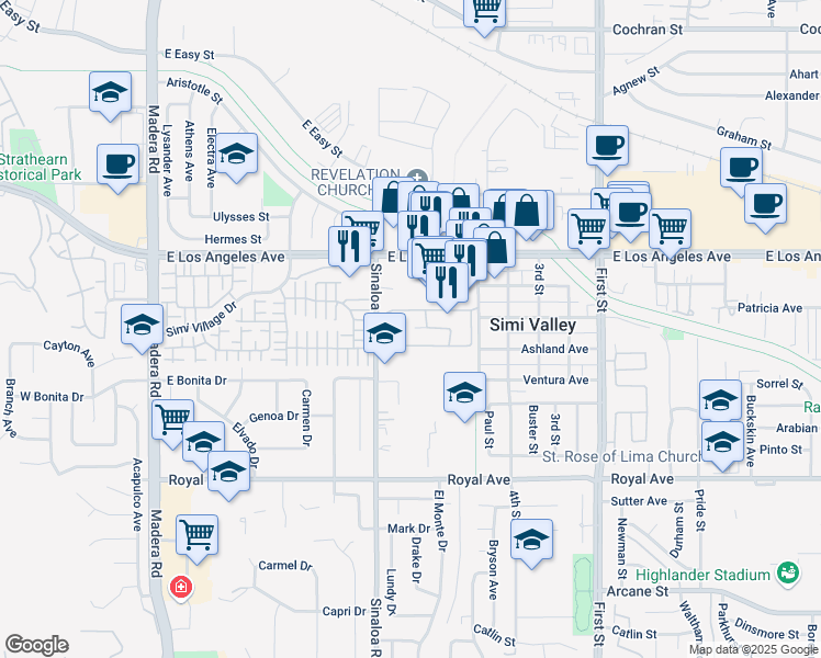 map of restaurants, bars, coffee shops, grocery stores, and more near 1778 Sinaloa Road in Simi Valley