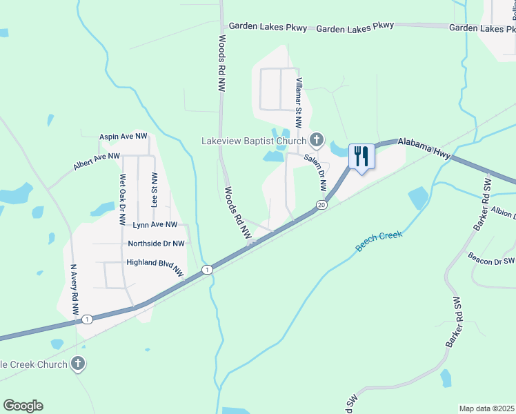 map of restaurants, bars, coffee shops, grocery stores, and more near 36 Woods Road Northwest in Rome