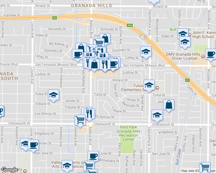 map of restaurants, bars, coffee shops, grocery stores, and more near 10937 Whitaker Avenue in Los Angeles