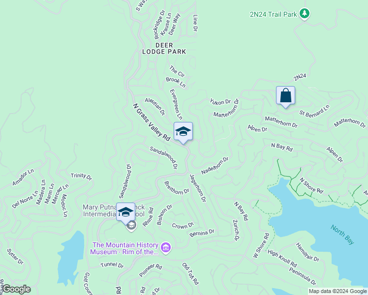 map of restaurants, bars, coffee shops, grocery stores, and more near in Lake Arrowhead