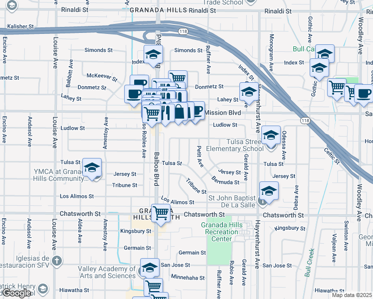 map of restaurants, bars, coffee shops, grocery stores, and more near 10937 Whitaker Avenue in Los Angeles
