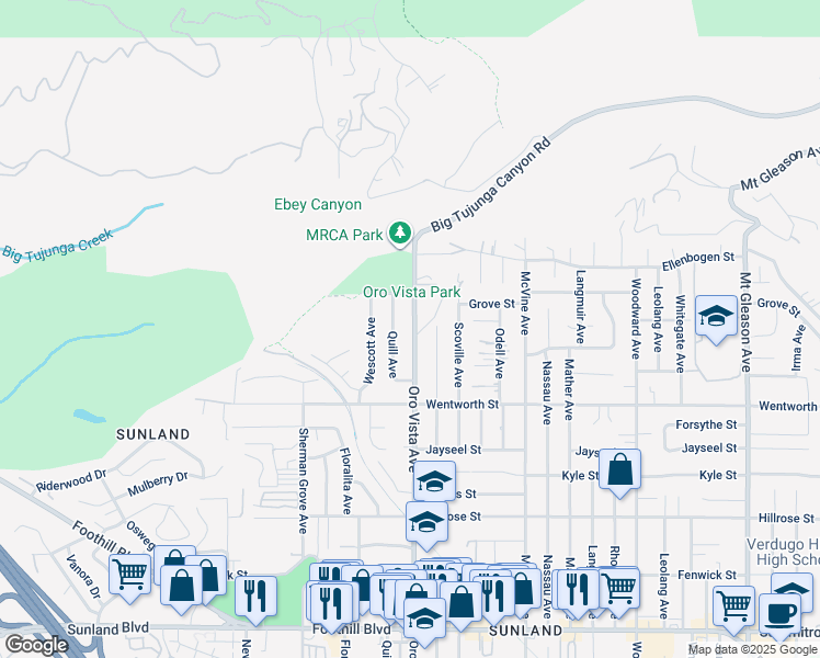 map of restaurants, bars, coffee shops, grocery stores, and more near 11023 Oro Vista Avenue in Los Angeles