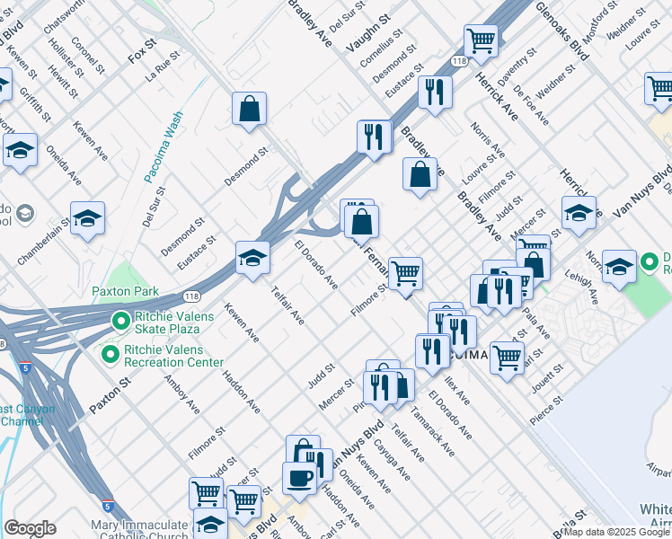 map of restaurants, bars, coffee shops, grocery stores, and more near 13548 Weidner Street in Los Angeles