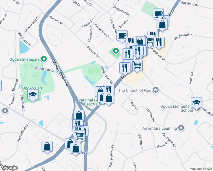 map of restaurants, bars, coffee shops, grocery stores, and more near 7043 Market St in Wilmington