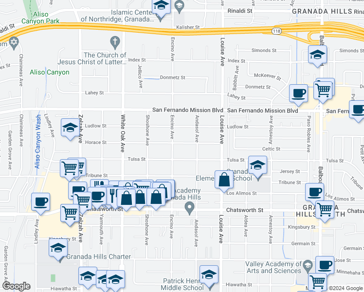 map of restaurants, bars, coffee shops, grocery stores, and more near 10914 Encino Avenue in Los Angeles