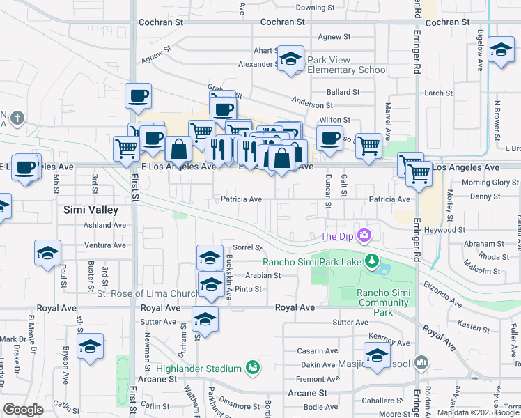 map of restaurants, bars, coffee shops, grocery stores, and more near 1450 Patricia Avenue in Simi Valley