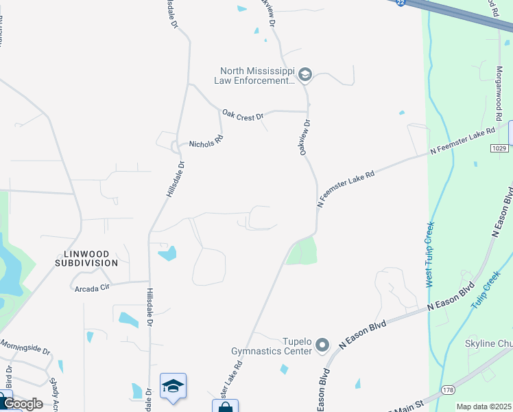 map of restaurants, bars, coffee shops, grocery stores, and more near 100 Windsor Place in Tupelo