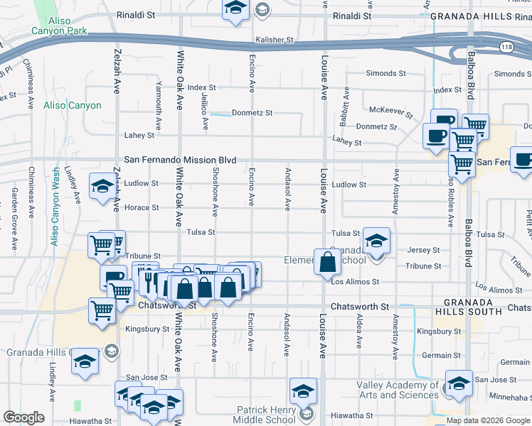 map of restaurants, bars, coffee shops, grocery stores, and more near 10914 Encino Avenue in Los Angeles