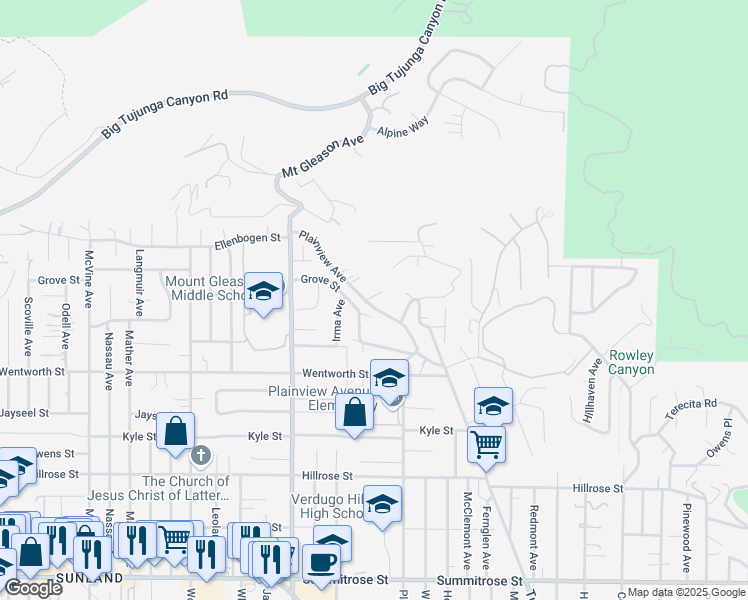 map of restaurants, bars, coffee shops, grocery stores, and more near 11050 Plainview Avenue in Los Angeles