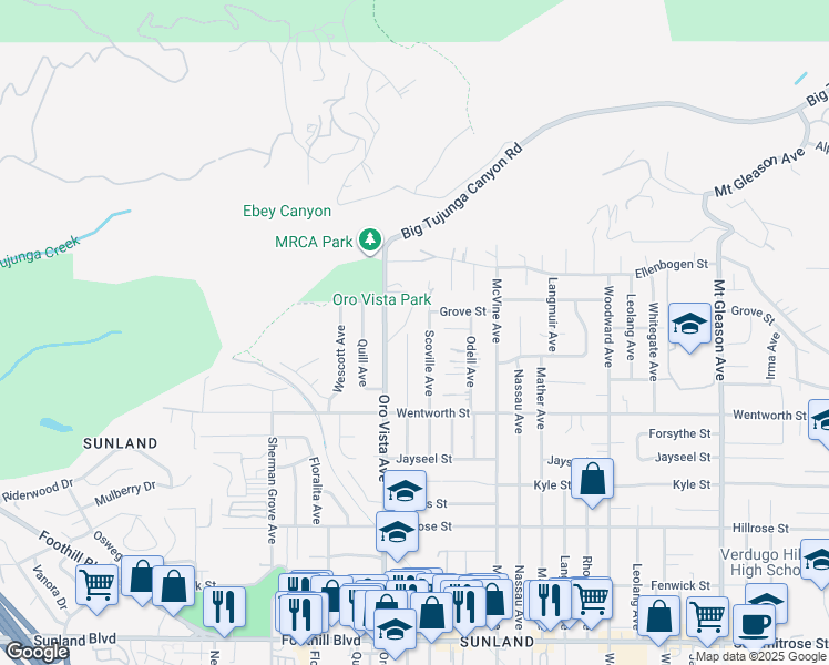 map of restaurants, bars, coffee shops, grocery stores, and more near 11028 Eldora Avenue in Los Angeles