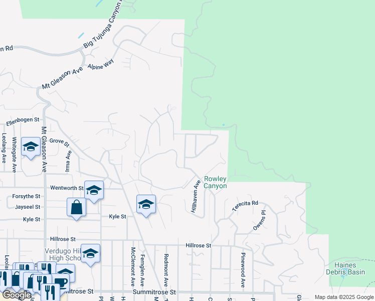 map of restaurants, bars, coffee shops, grocery stores, and more near 11040 Sevenhills Drive in Los Angeles