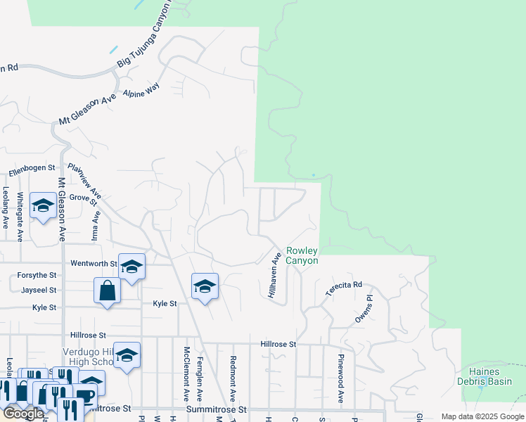 map of restaurants, bars, coffee shops, grocery stores, and more near 11040 Sevenhills Drive in Los Angeles