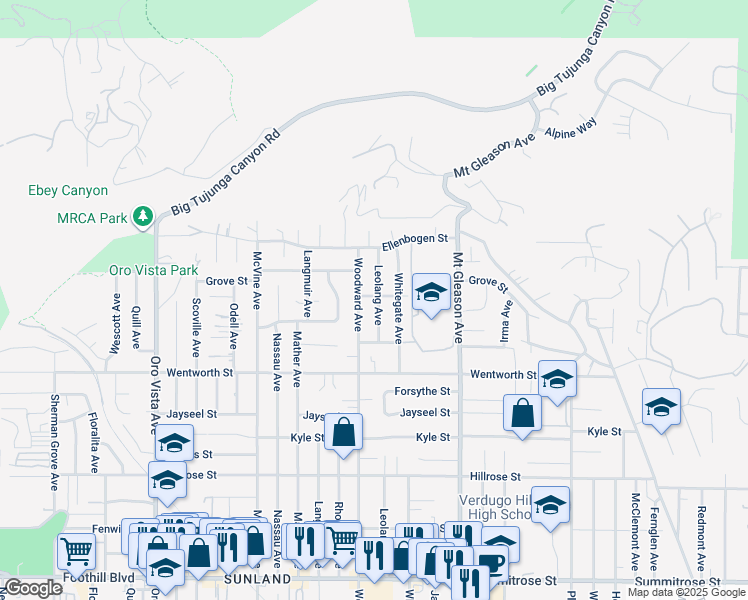 map of restaurants, bars, coffee shops, grocery stores, and more near 11029 Leolang Avenue in Los Angeles