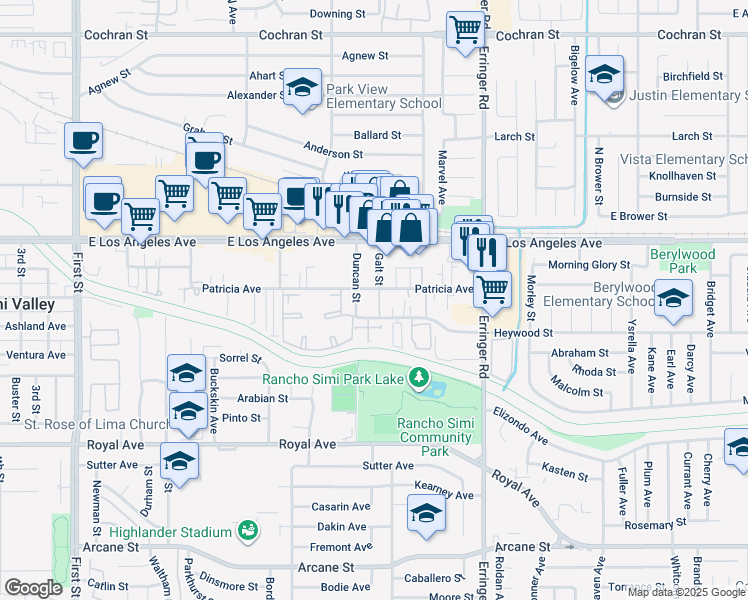 map of restaurants, bars, coffee shops, grocery stores, and more near 1630 Heywood Street in Simi Valley