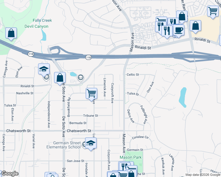 map of restaurants, bars, coffee shops, grocery stores, and more near 10922 Limerick Avenue in Los Angeles