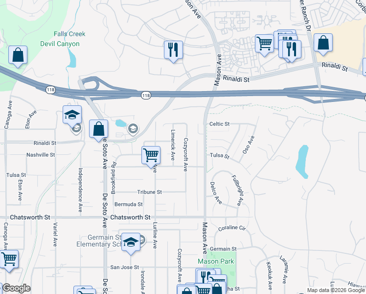 map of restaurants, bars, coffee shops, grocery stores, and more near 10922 Limerick Avenue in Los Angeles