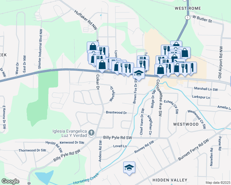 map of restaurants, bars, coffee shops, grocery stores, and more near 0 Westlyn Drive in Rome